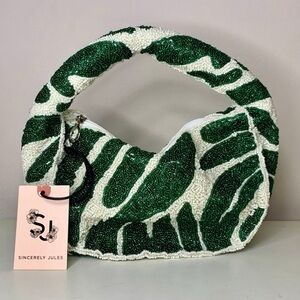 Sincerely Jules Emerald and Ivory Beaded Shoulder Bag